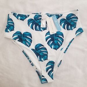 Cupshe Women's High-waist Bikini Bottoms Blue and White Sixe XXL